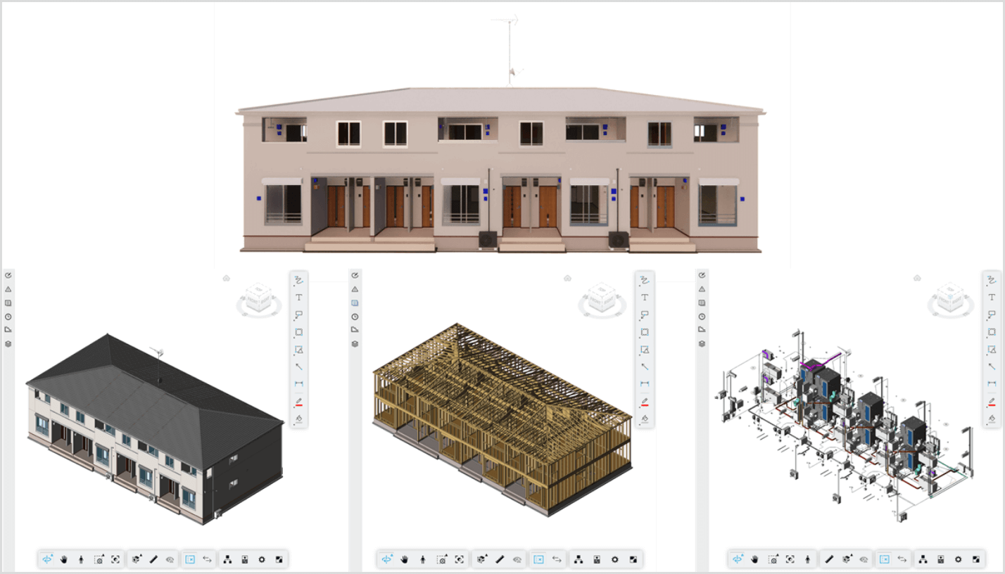 意匠・構造・機械・電気モデルを統合したBIMモデル提供